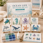 DIY Sea Glass Mosaic Art Kit – Create Beautiful Ocean-Inspired Artwork with Colorful Glass Pieces, Coastal Home Decor & Creative Handmade Gift