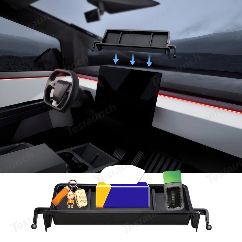 Behind Screen Storage Tray with Magnetic Phone Holder for Cybertruck