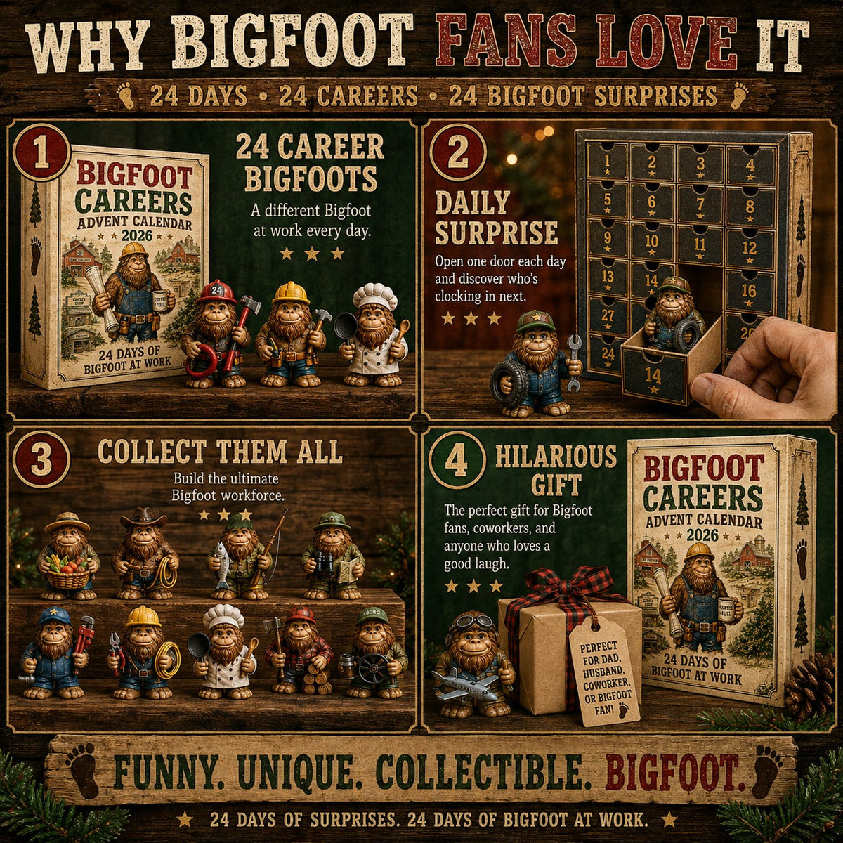 Bigfoot Professions Advent Calendar 2026 - 24 Days of Bigfoot at Work