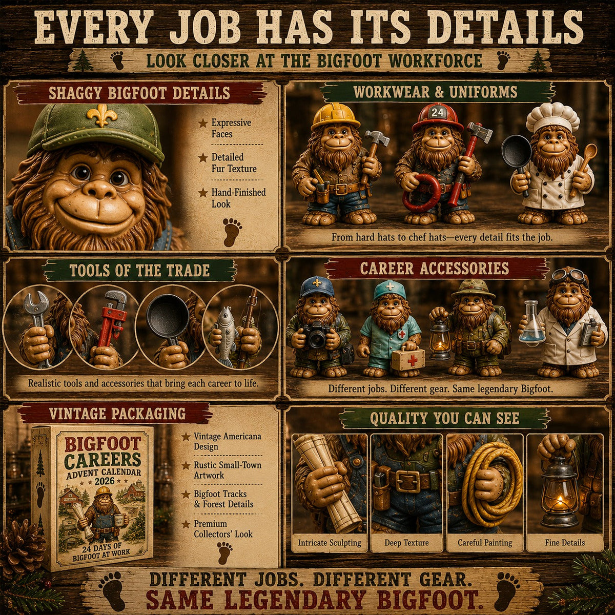 Bigfoot Professions Advent Calendar 2026 - 24 Days of Bigfoot at Work
