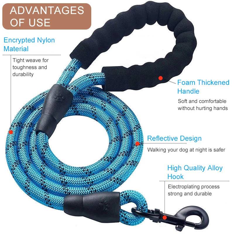 Strong Nylon Reflective Dog Leash â Heavy-Duty, Tangle-Free Pet Leash