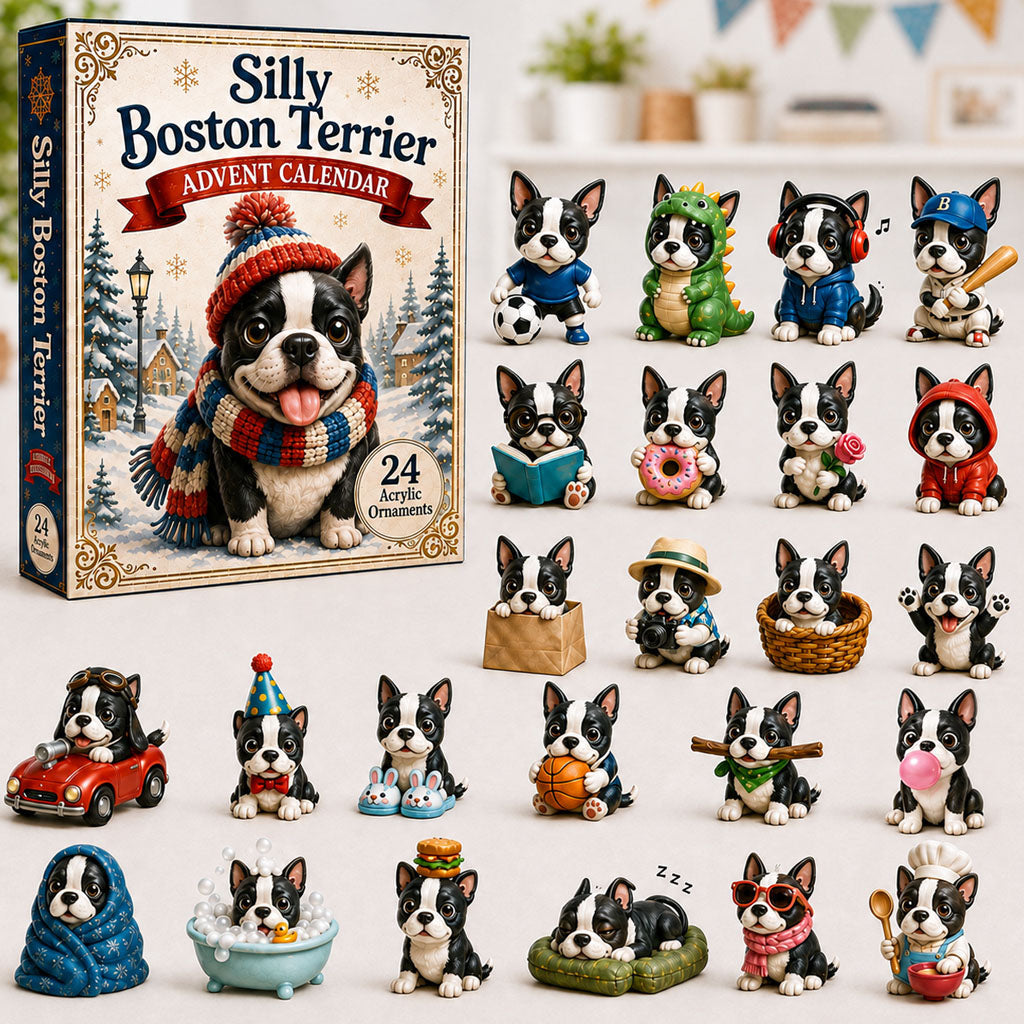 Boston Terrier Advent Calendar 2026 - 24 Acrylic Terrier Ornaments