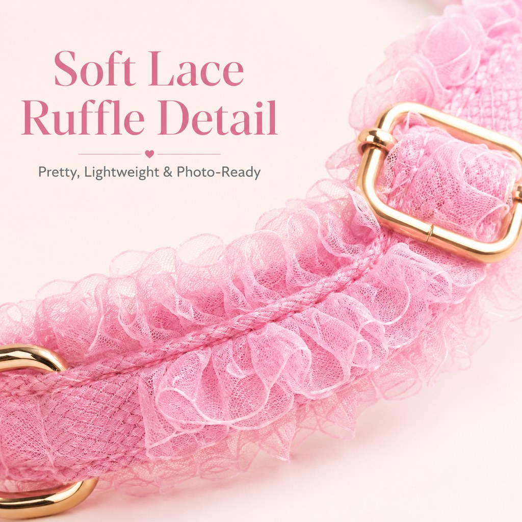 MirokenBoutique Lace Dog Harness, Collar & Leash Set for Birthday Photos & Daily Walks - 3-Piece Ruffle Walking Set
