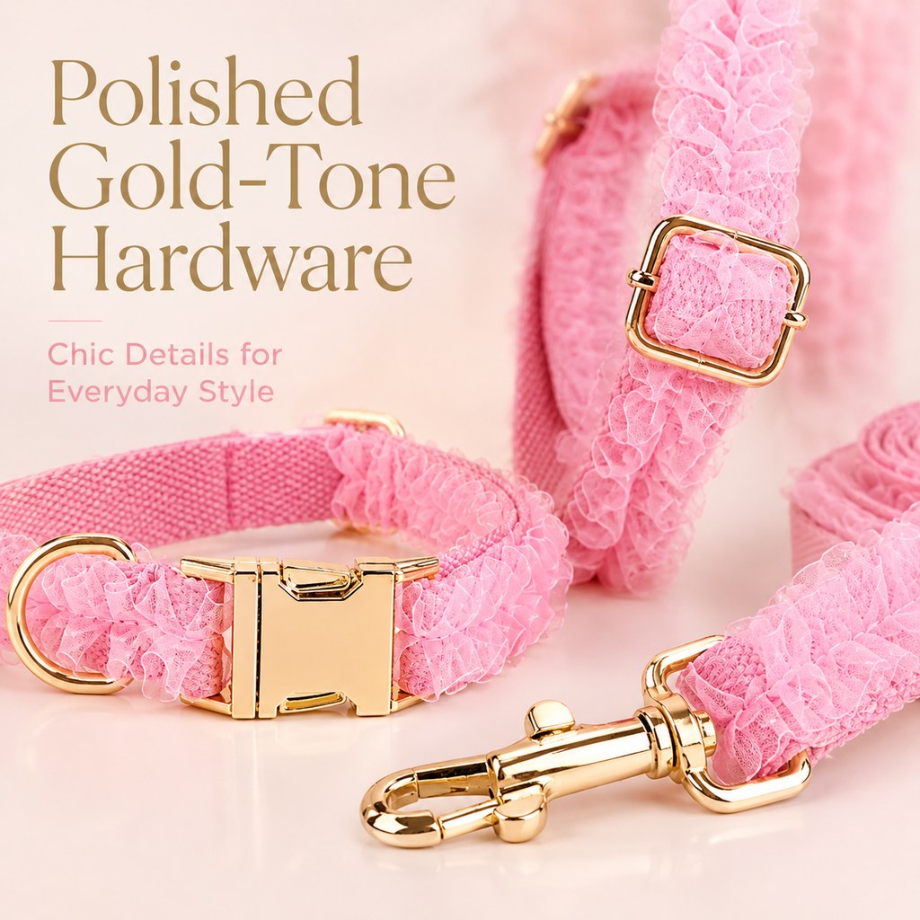 MirokenBoutique Lace Dog Harness, Collar & Leash Set for Birthday Photos & Daily Walks - 3-Piece Ruffle Walking Set