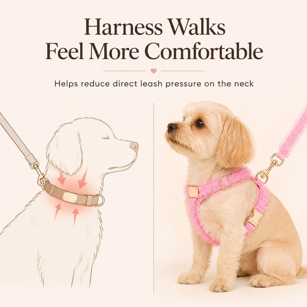 MirokenBoutique Lace Dog Harness, Collar & Leash Set for Birthday Photos & Daily Walks - 3-Piece Ruffle Walking Set