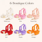 MirokenBoutique Lace Dog Harness, Collar & Leash Set for Birthday Photos & Daily Walks - 3-Piece Ruffle Walking Set
