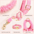 MirokenBoutique Lace Dog Harness, Collar & Leash Set for Birthday Photos & Daily Walks - 3-Piece Ruffle Walking Set