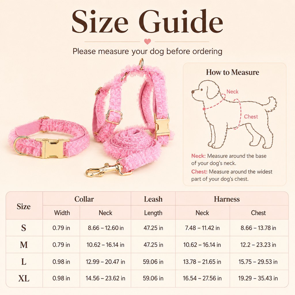 MirokenBoutique Lace Dog Harness, Collar & Leash Set for Birthday Photos & Daily Walks - 3-Piece Ruffle Walking Set