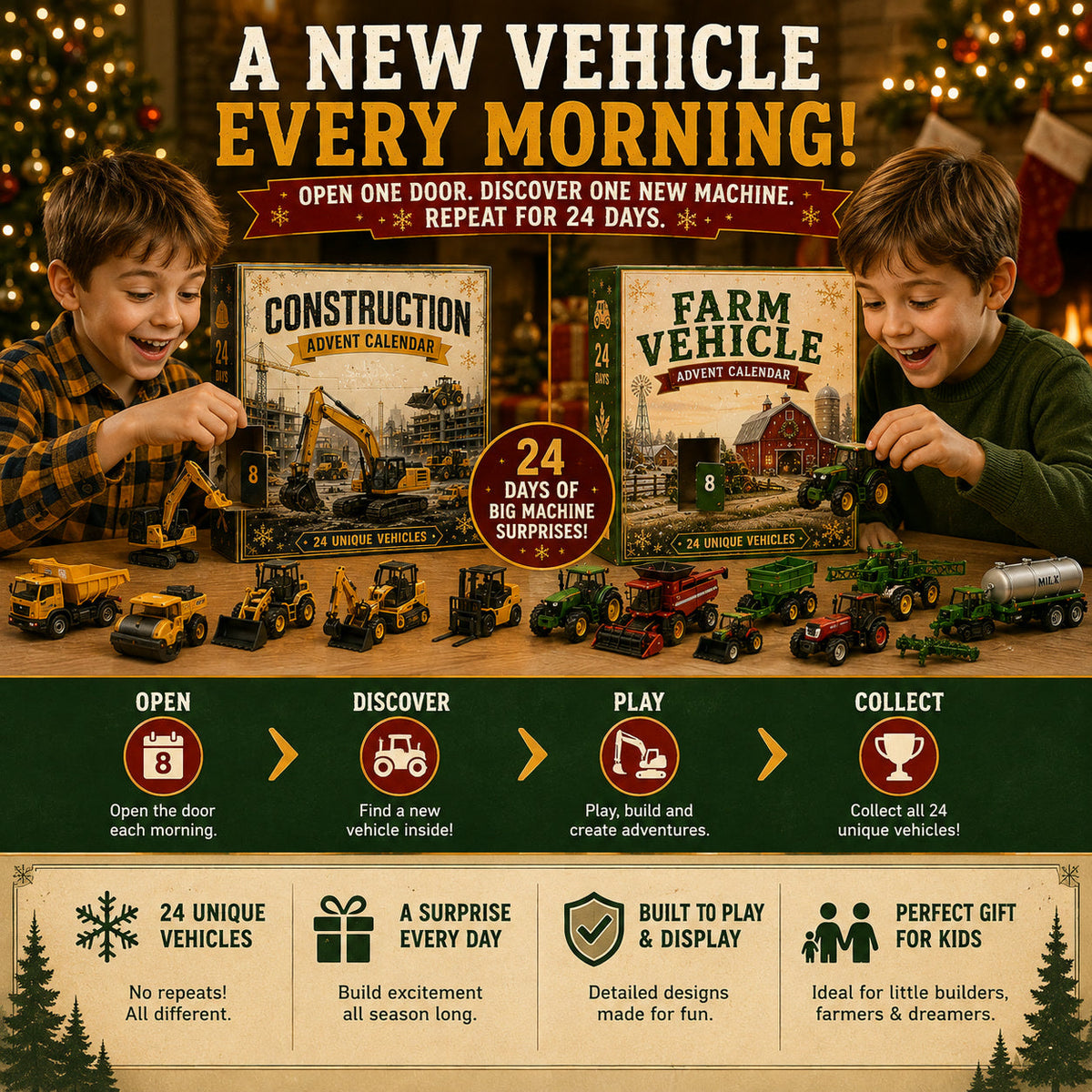 Construction Vehicles Advent Calendar 2026 - 24 Heavy Machines