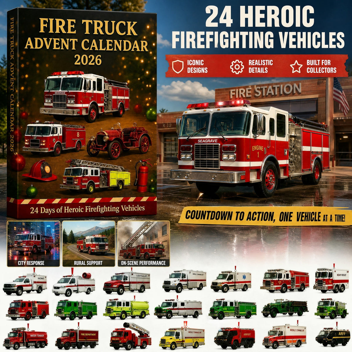 Fire Truck Advent Calendar 2026 - 24 Firefighting Vehicles