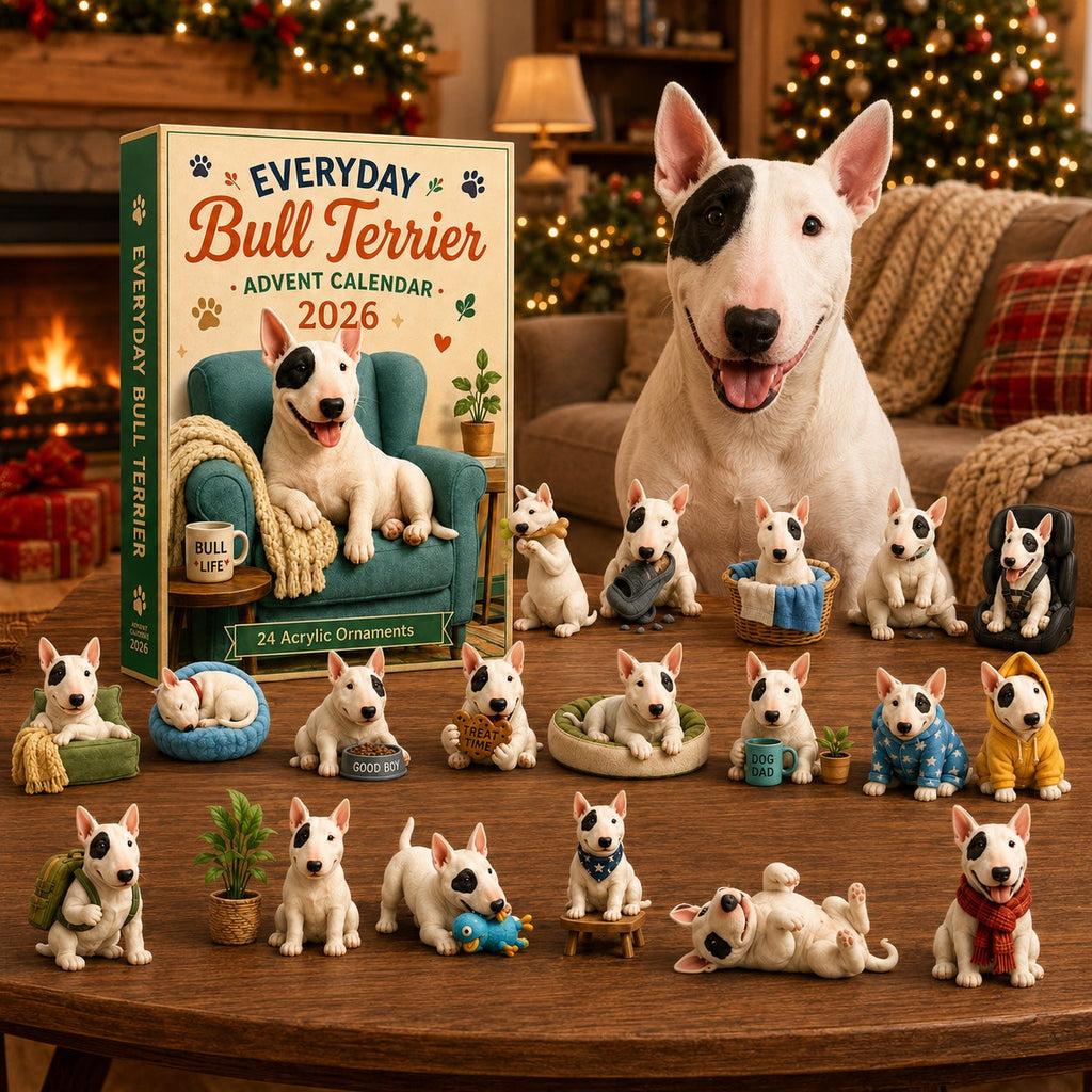 Bull Terrier Advent Calendar 2026 - 24 Acrylic Bull Terrier Ornaments
