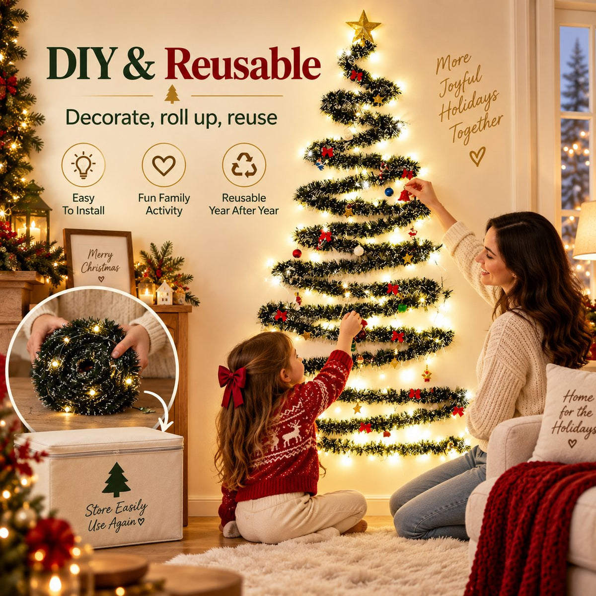 DIY Spiral Wall Christmas Tree With LED Lights
