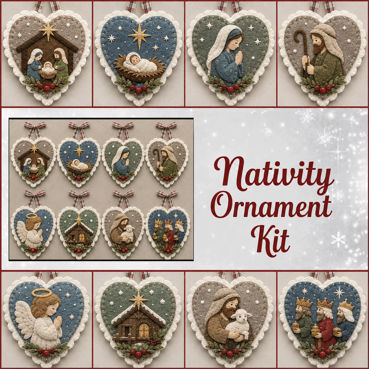 Beginner-Friendly Winter Bird Felt Heart Ornament Sewing Kit Collection