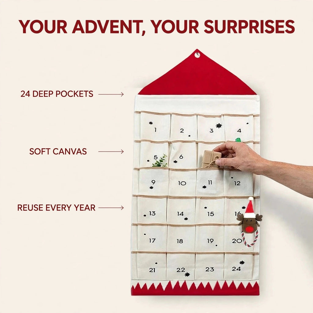 Canvas House Advent Calendar - Reusable Hanging Calendar with 24 Compartments