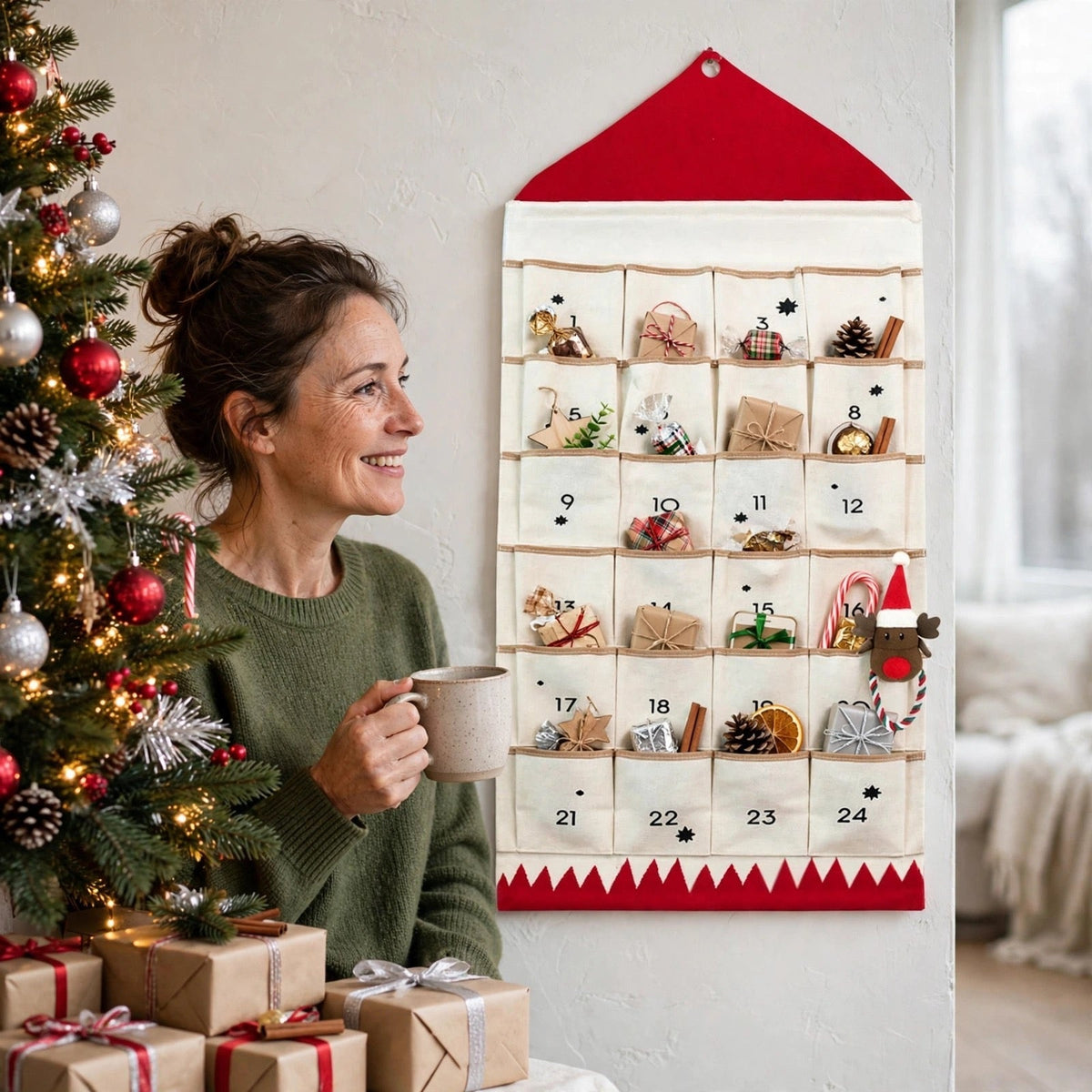Canvas House Advent Calendar - Reusable Hanging Calendar with 24 Compartments