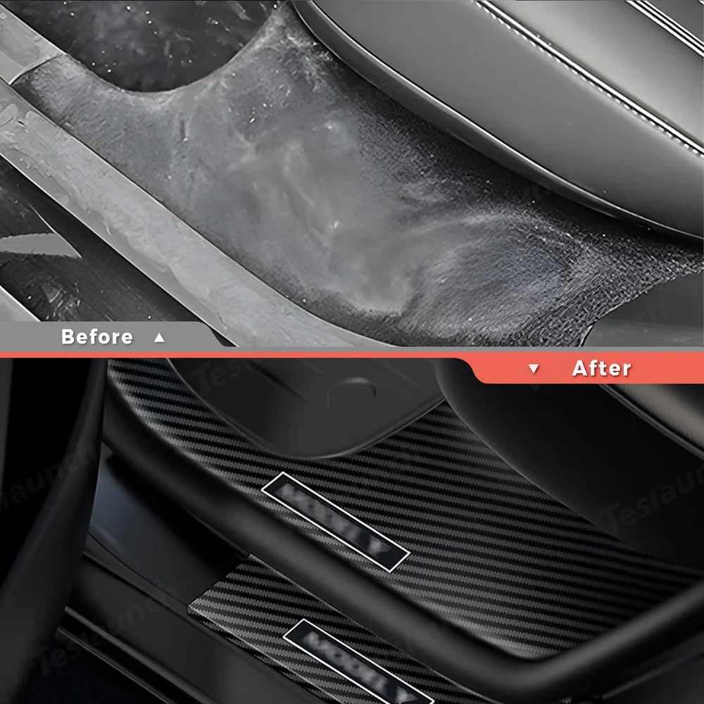 Carbon Fiber Style Door Sill Protector Set (8 Pieces) for Tesla Model Y Juniper 2025+