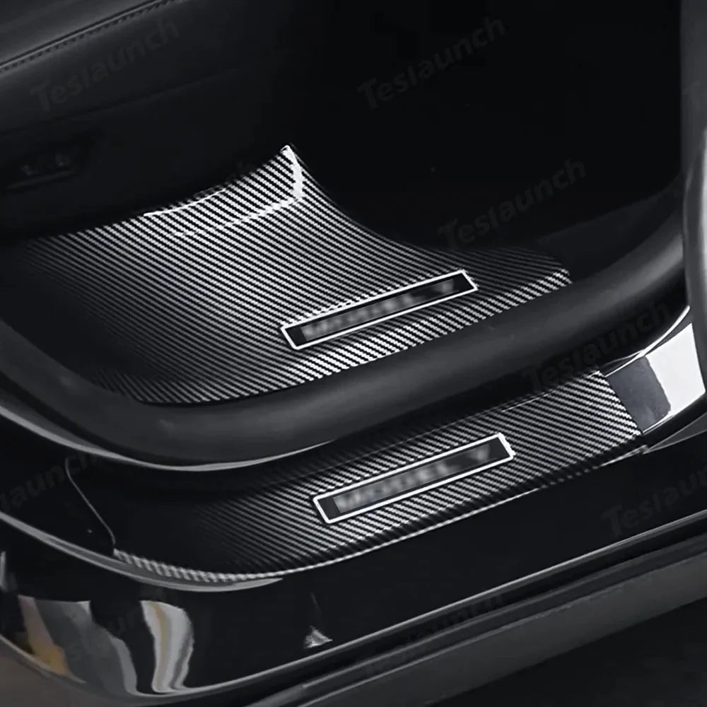 Carbon Fiber Style Door Sill Protector Set (8 Pieces) for Tesla Model Y Juniper 2025+