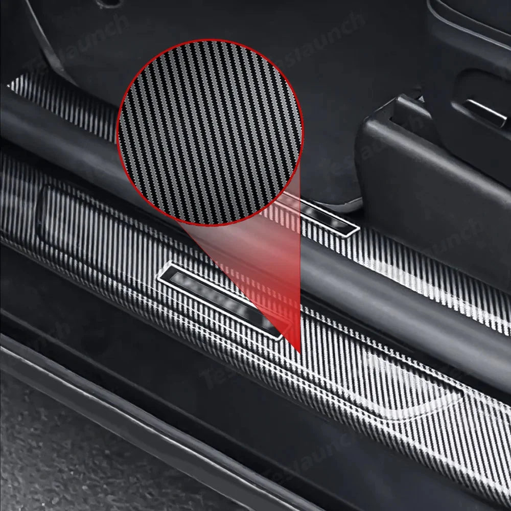 Carbon Fiber Style Door Sill Protector Set (8 Pieces) for Tesla Model Y Juniper 2025+