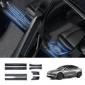 Carbon Fiber Style Door Sill Protector Set (8 Pieces) for Tesla Model Y Juniper 2025+