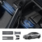 Carbon Fiber Style Door Sill Protector Set (8 Pieces) for Tesla Model Y Juniper 2025+