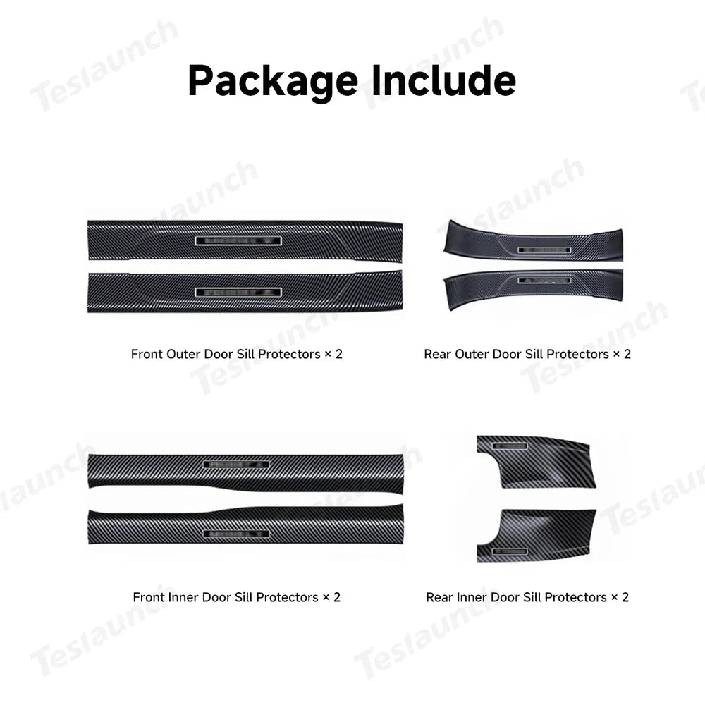 Carbon Fiber Style Door Sill Protector Set (8 Pieces) for Tesla Model Y Juniper 2025+