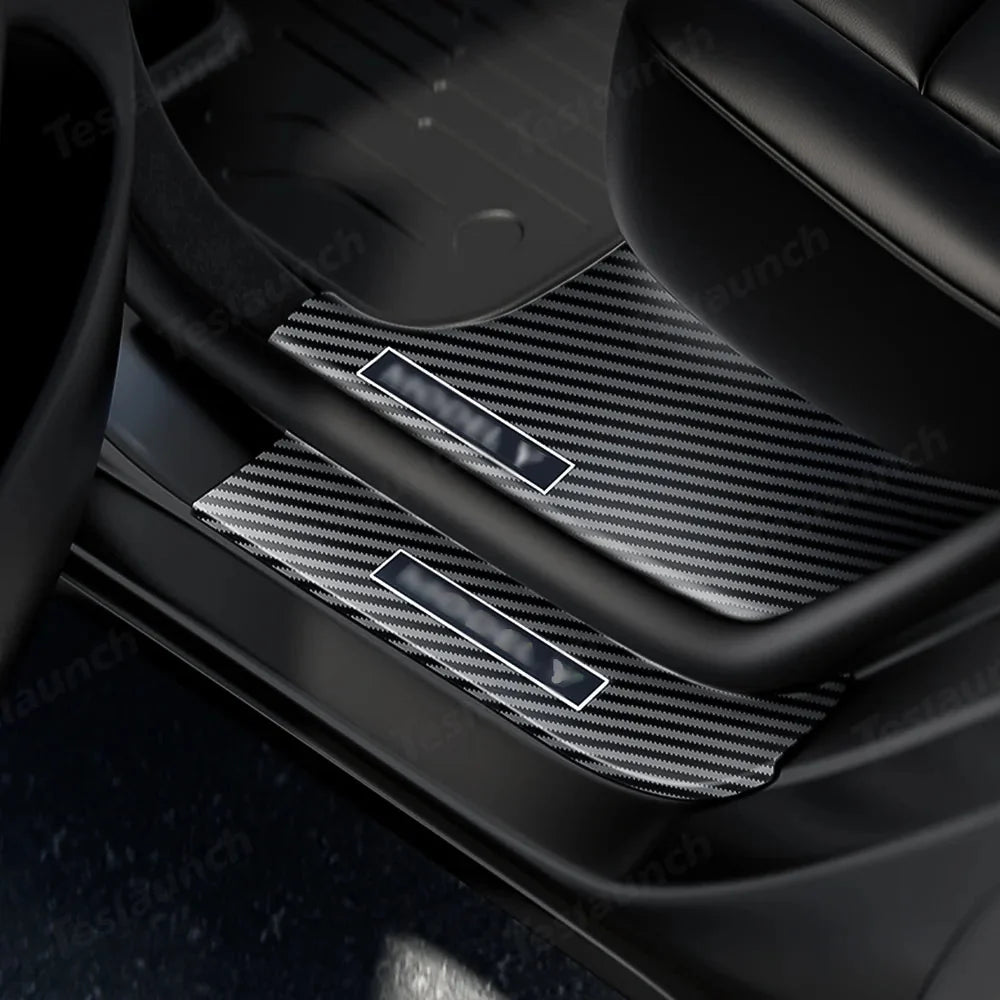 Carbon Fiber Style Door Sill Protector Set (8 Pieces) for Tesla Model Y Juniper 2025+