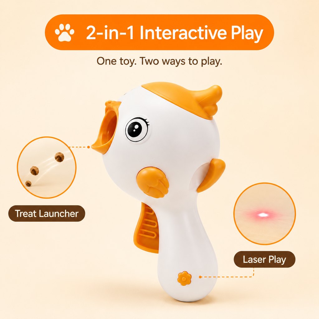 MirokenInteractive Cat Treat Launcher Toy with Laser - Indoor Cat Enrichment Game for Bored Cats, Exercise & Feeding Fun