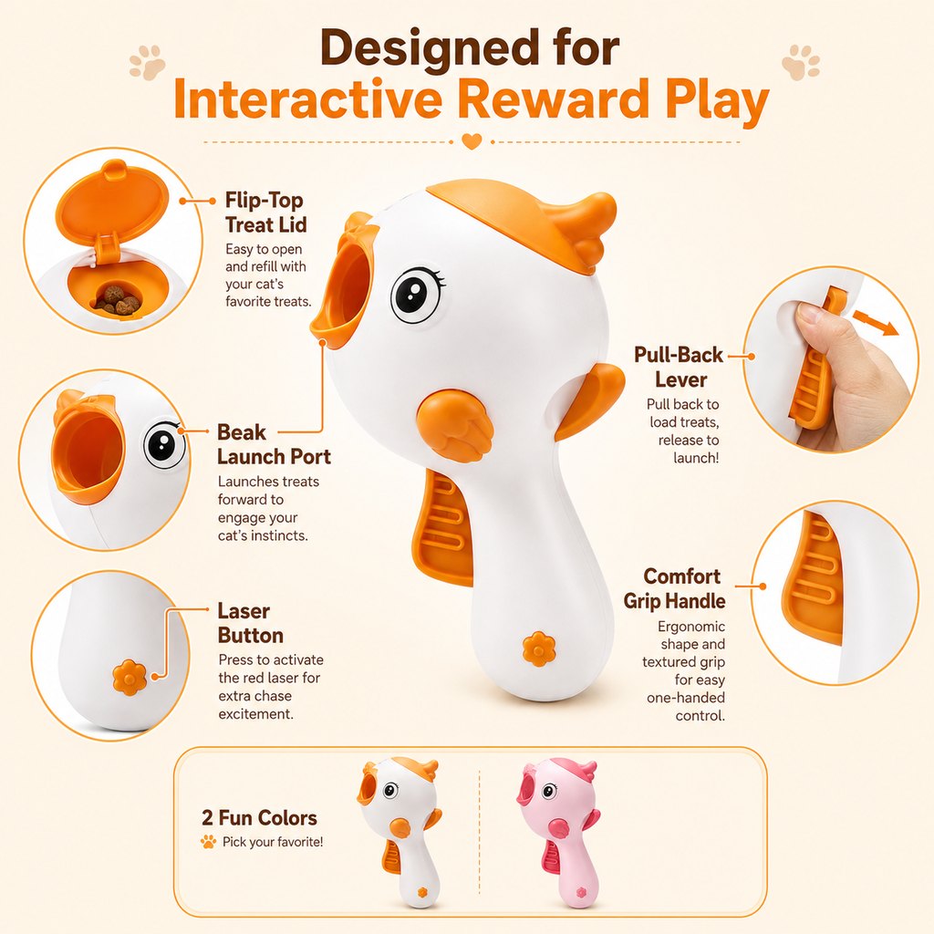 MirokenInteractive Cat Treat Launcher Toy with Laser - Indoor Cat Enrichment Game for Bored Cats, Exercise & Feeding Fun