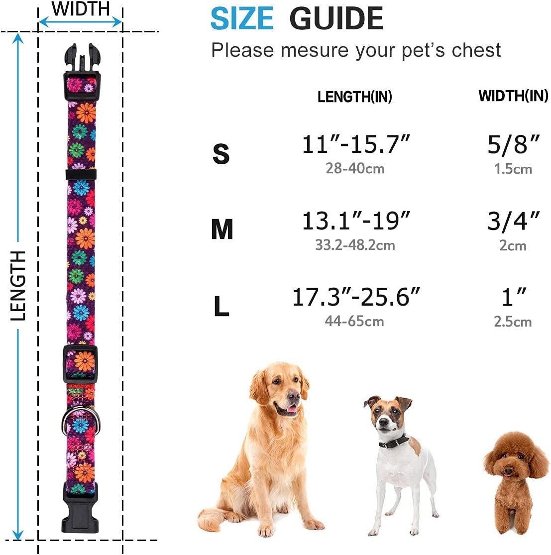Daisy Floral Dog Collar, Large