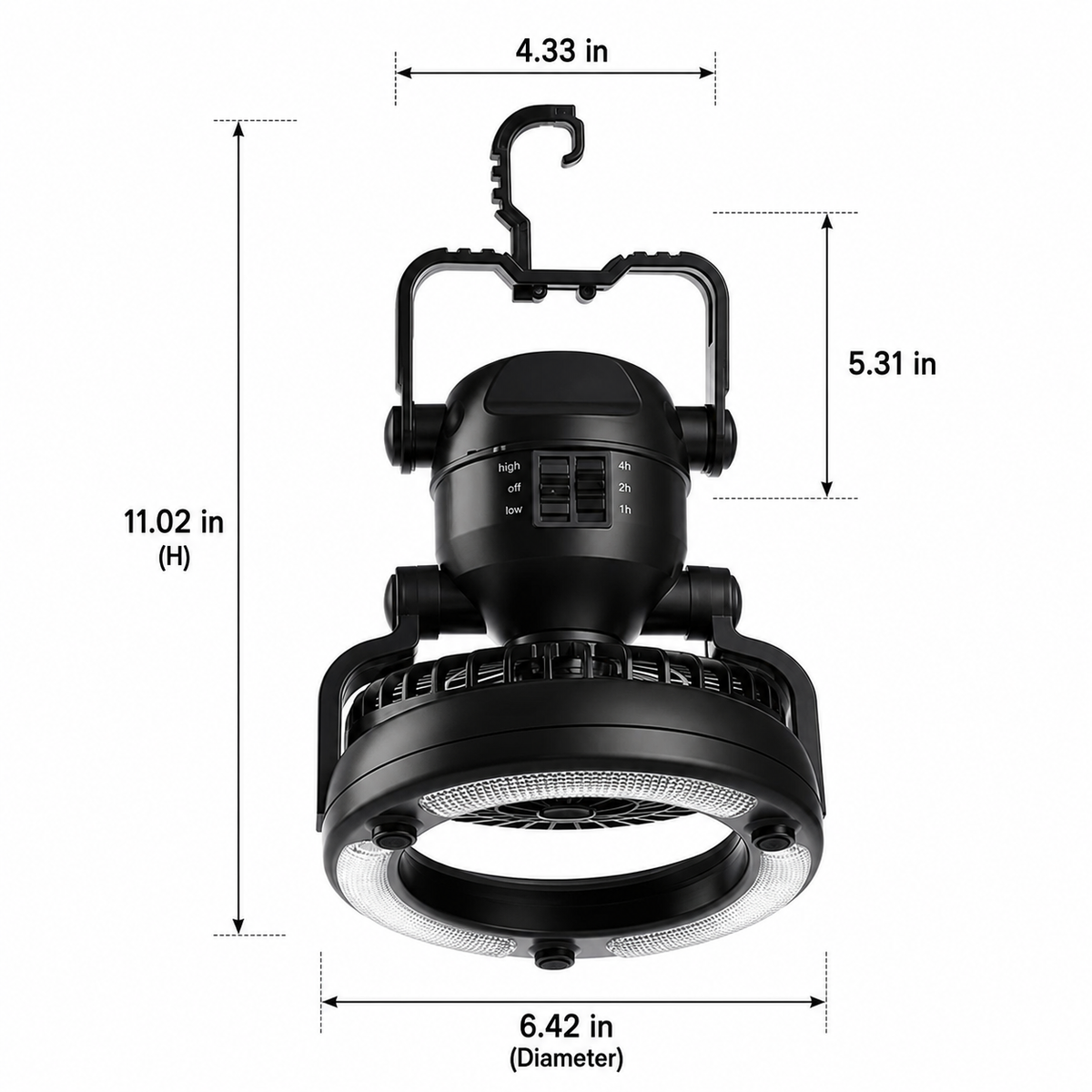 Portable Camping Fan with LED Light | Battery Powered Outdoor Fan