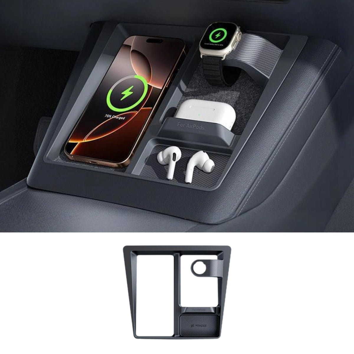 3-in-1 Wireless Charging Anti-Slip Organizer for Model 3 Highland / Model Y Juniper | Miroken