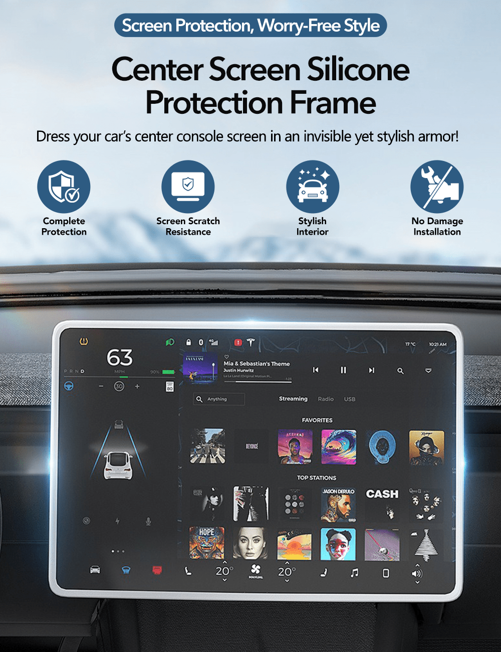 Central Screen Protector Frame for Tesla Model 3 Highland & New Model Y