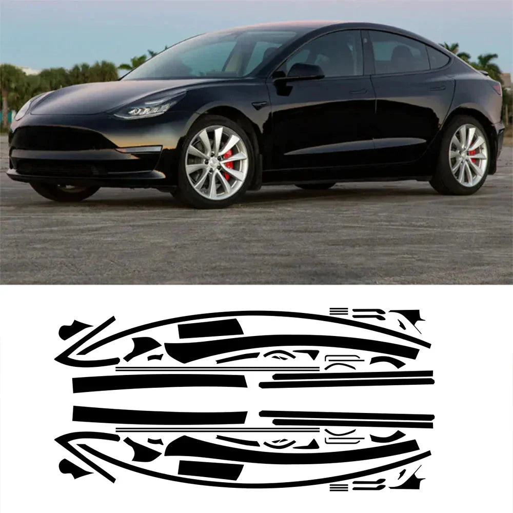Chrome Delete Blackout Vinyl Overlay for  2017-2023 Tesla Model 3 - Matte Black