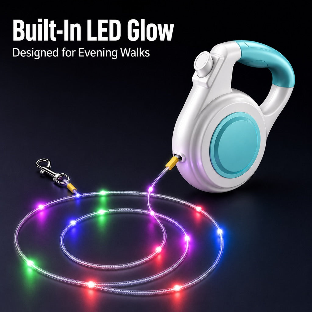 MirokenRechargeable Light-Up Retractable Dog Leash for Night Walks - Helps Small Dogs Stay Visible & Easy to Control