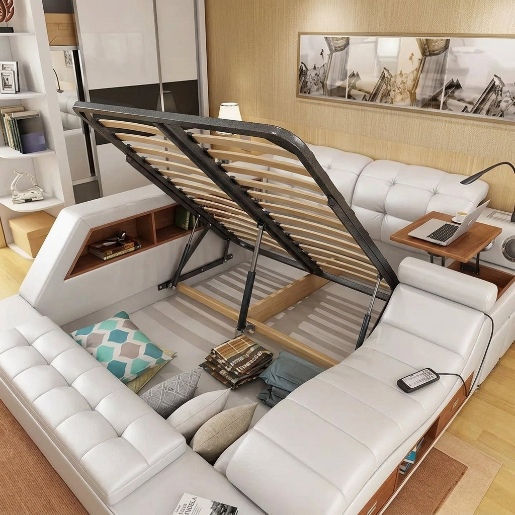 Ultimate Comfort Modern Luxury Leather Dream Smart Bed