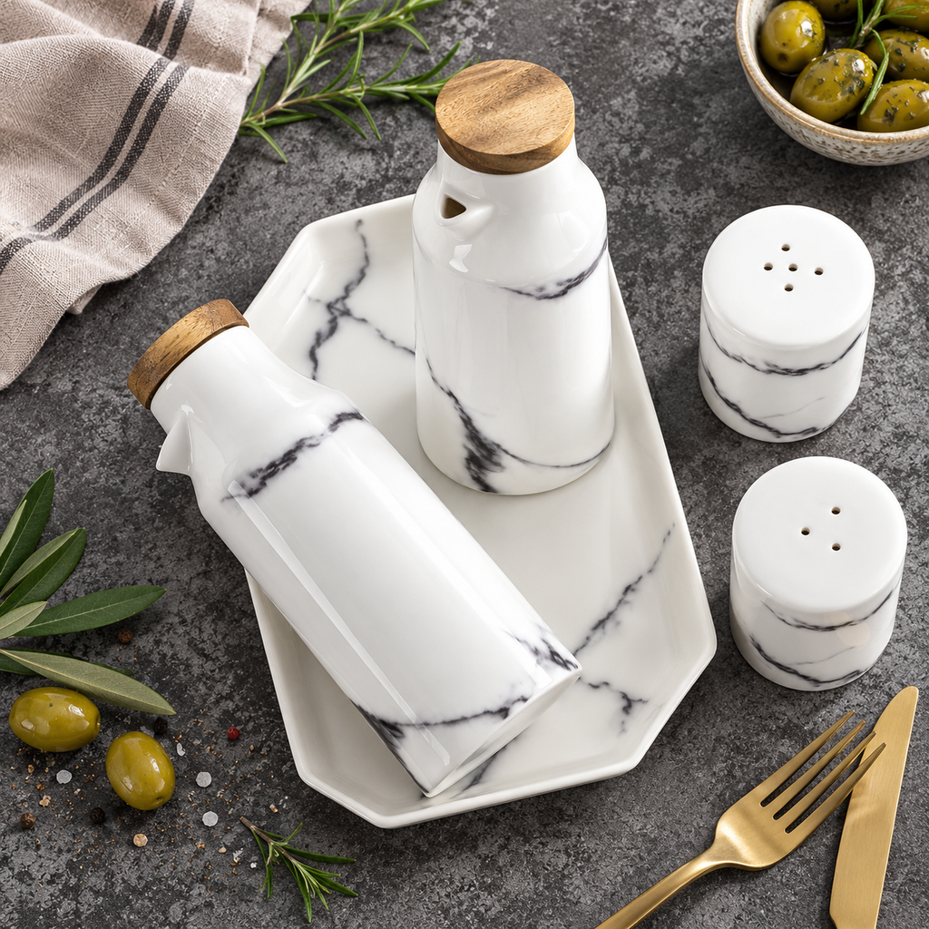 Ceramic Salt And Pepper Oil Bottle Set