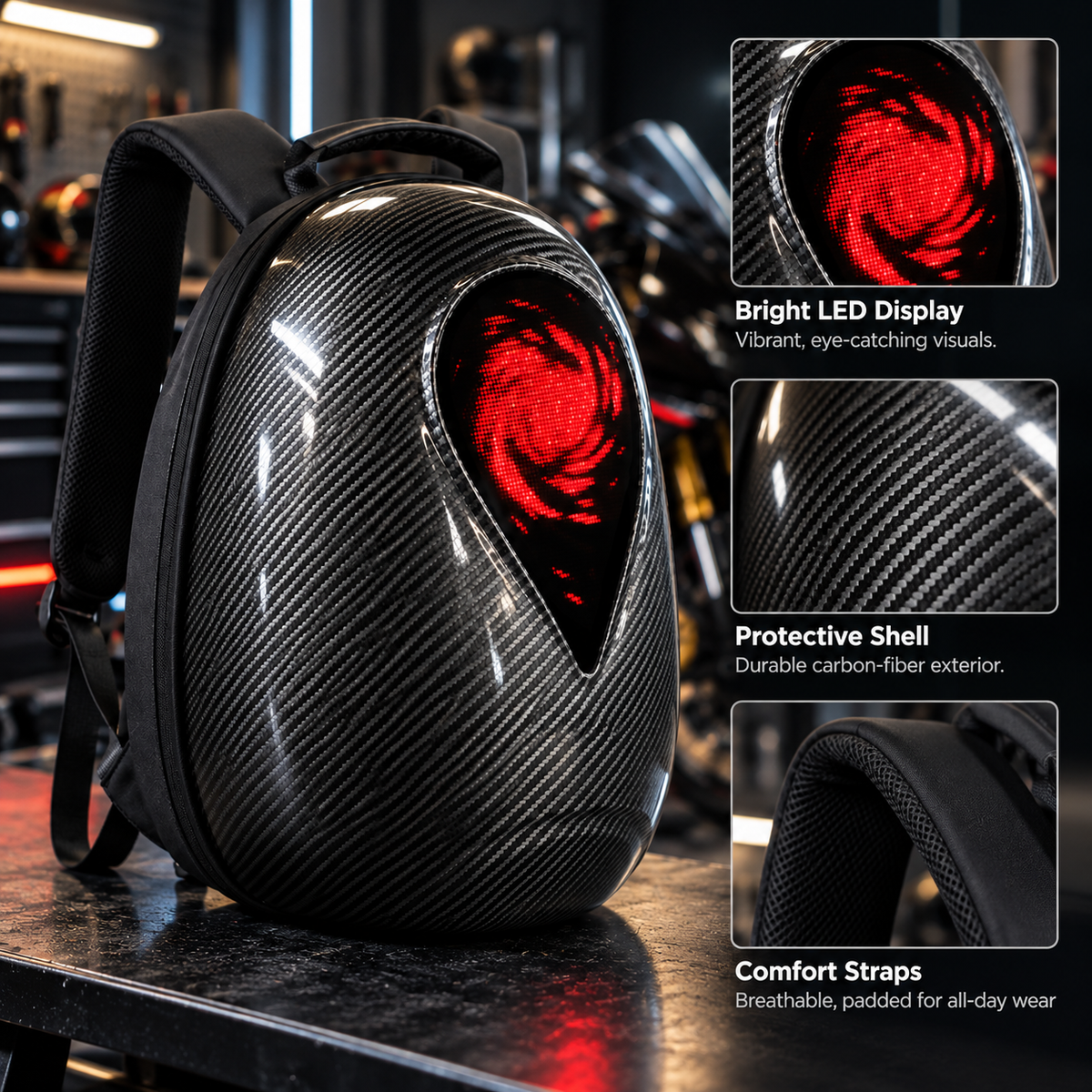 LED Smart Screen Fun Motorcycle Backpack