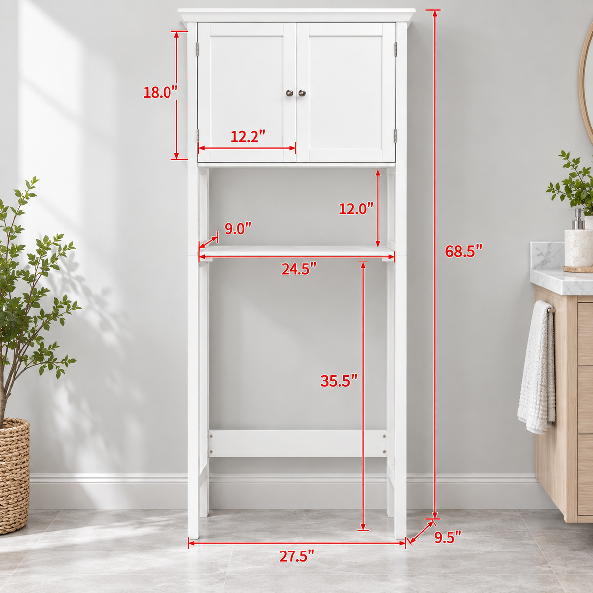 Toilet Storage Space Saver Towel Rack Shelf Modern Bathroom Cabinet Home