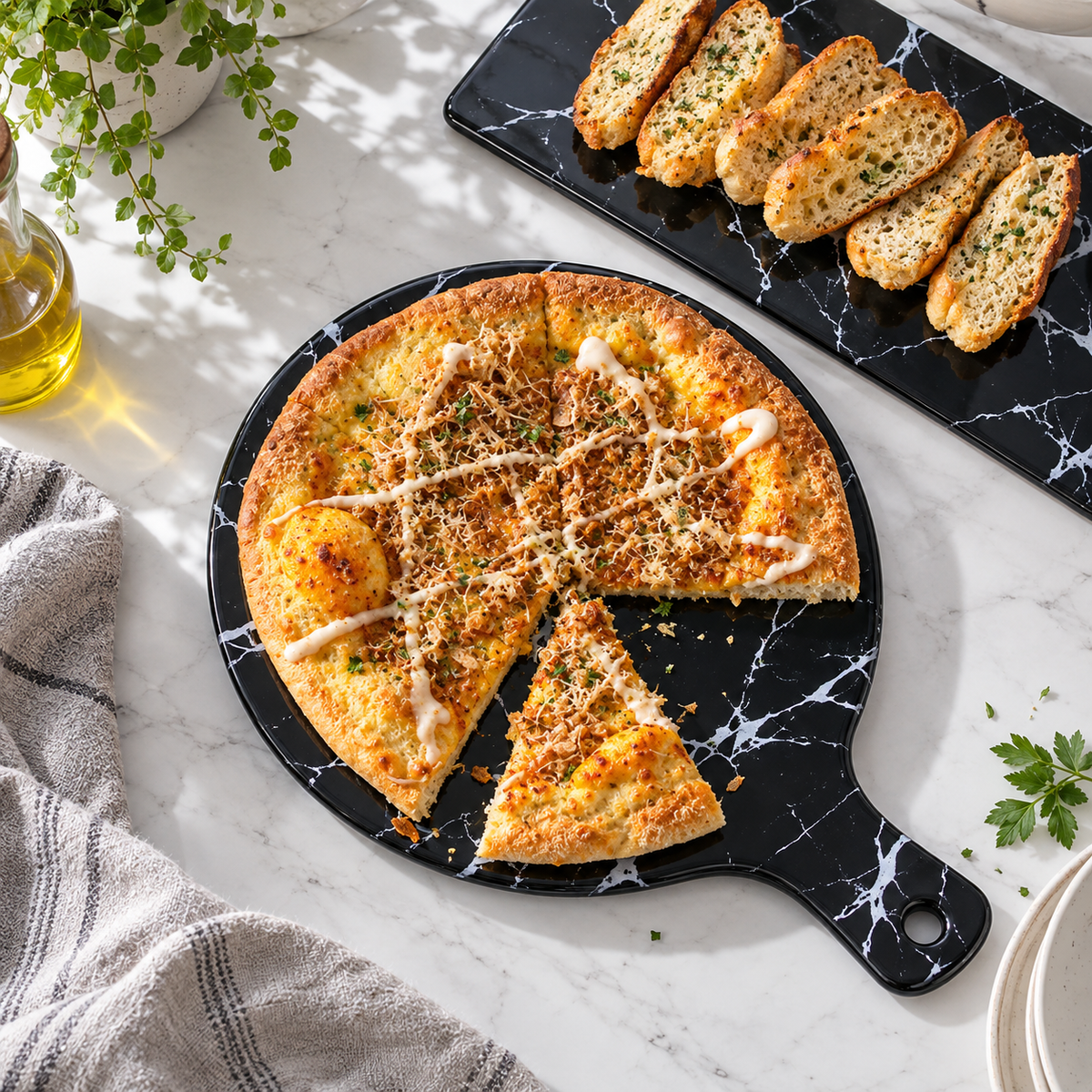 Luxury Ceramic Creative Marble Stripe Large Pizza Plate