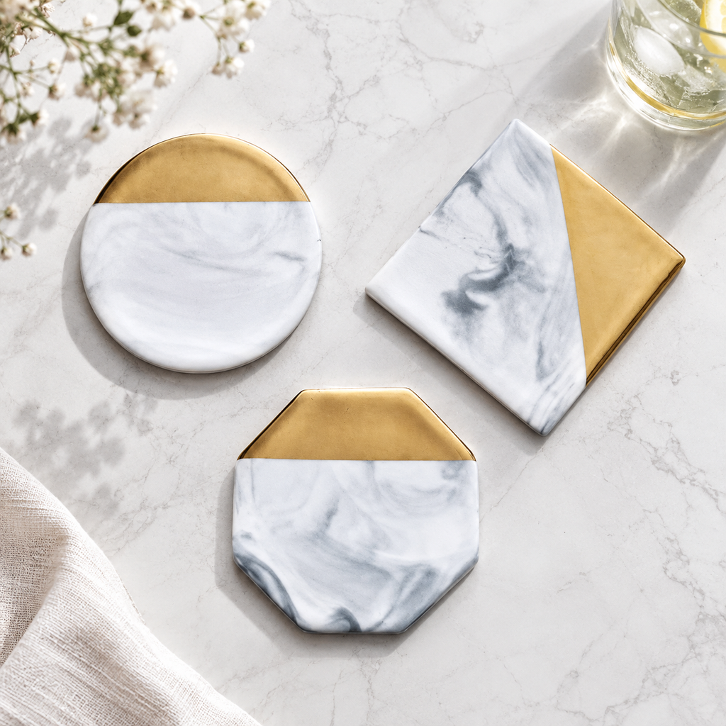 Luxury European Style Marble Stripes Ceramic Coaster