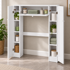 Wooden White Shelf Over The Toilet Storage Cabinet Drop Door Spacesaver Modern Bathroom Cabinets