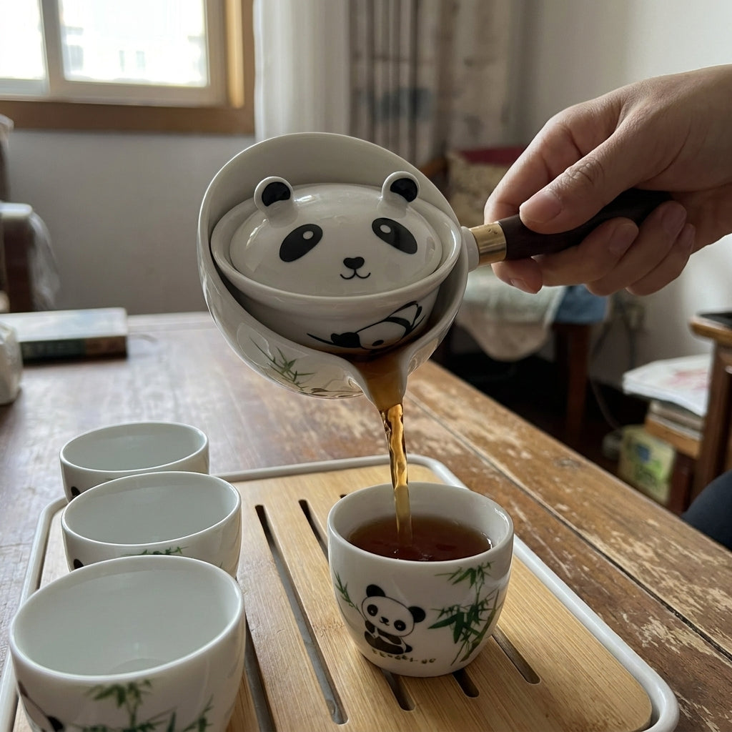 Panda Spin Rotating Tea Set