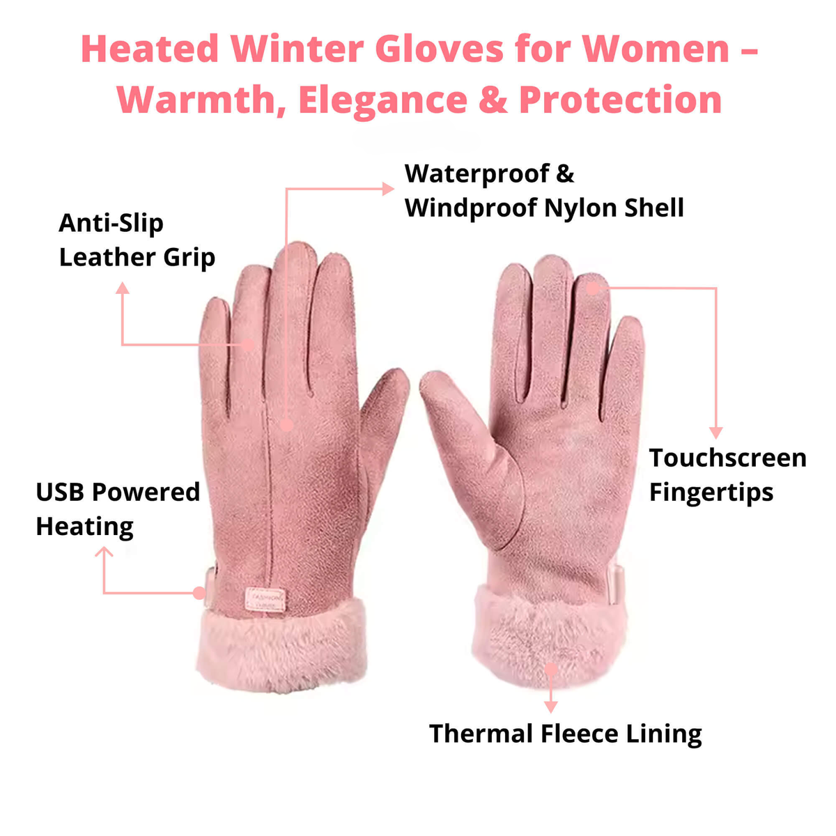 Miroken | Heated Gloves for Women UK – Ladies Thermal Waterproof Winter Gloves with Touch Screen & USB Rechargeable Warm Design