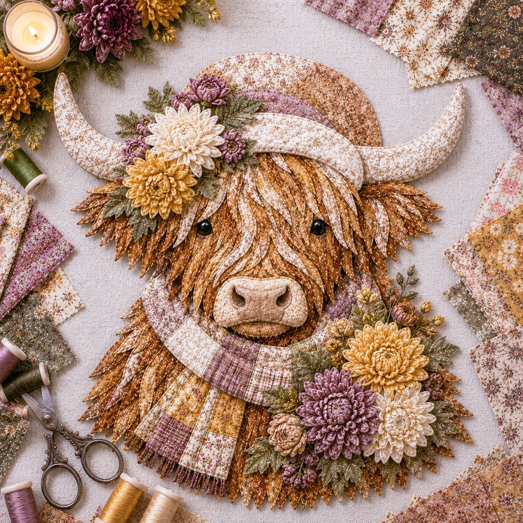 Birth Flower Highland Cow 3D Layered Fabric Art DIY Kit