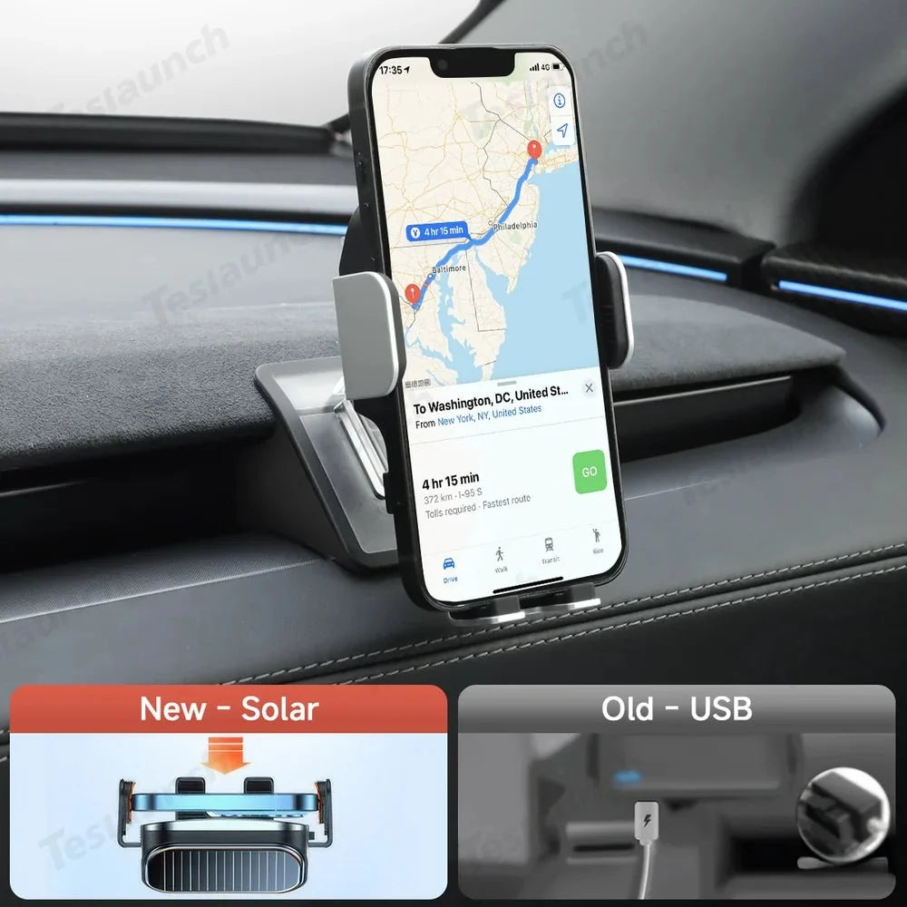 Dashboard Phone Holder with Solar Auto Clamp for Tesla Model Y Juniper 2025+