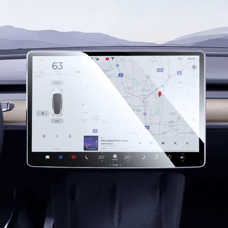 Dashboard Screen & Second Row Seat Screen Protector Tempered Film Fully Covers For Tesla 2024+ Model 3 Highland