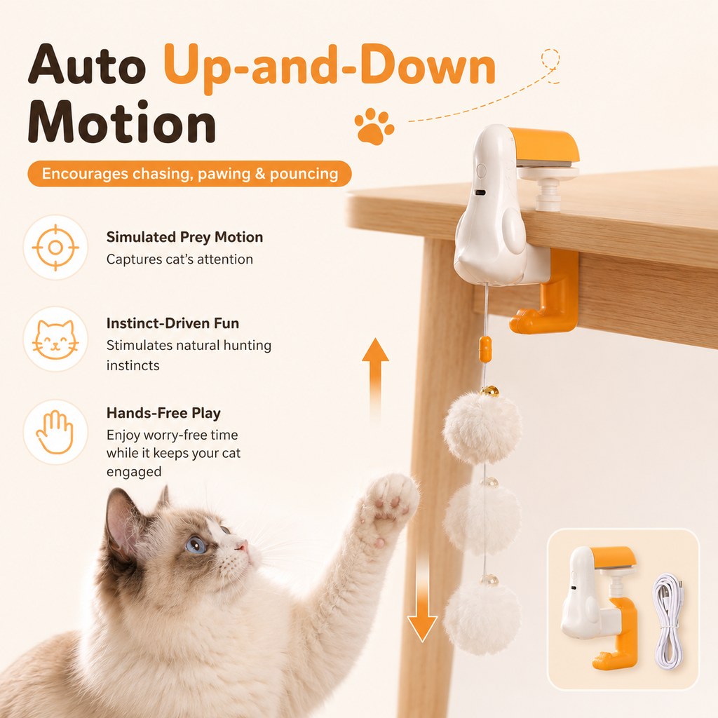MirokenDesk Clamp Automatic Cat Teaser Toy - Keep Indoor Cats Busy While You Work