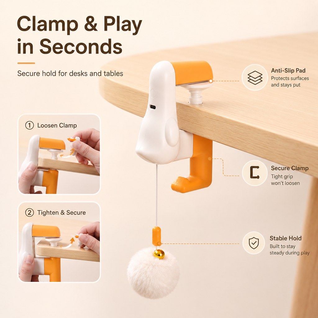 MirokenDesk Clamp Automatic Cat Teaser Toy - Keep Indoor Cats Busy While You Work