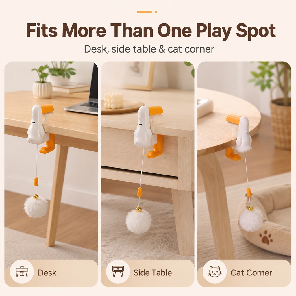 MirokenDesk Clamp Automatic Cat Teaser Toy - Keep Indoor Cats Busy While You Work