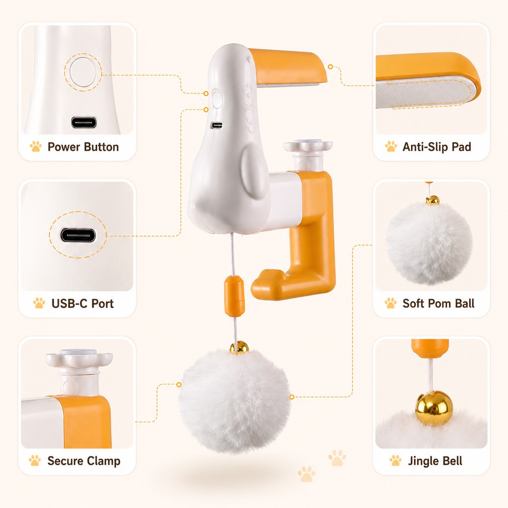 MirokenDesk Clamp Automatic Cat Teaser Toy - Keep Indoor Cats Busy While You Work